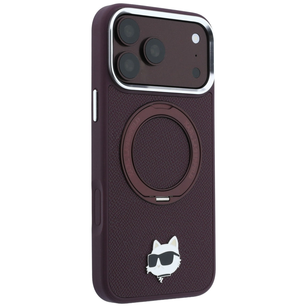 MagSafe Case for Apple iPhone 18 Pro / 17 Pro, Karl Lagerfeld, Ring Stand 360 Choupette Pin, Burgundy