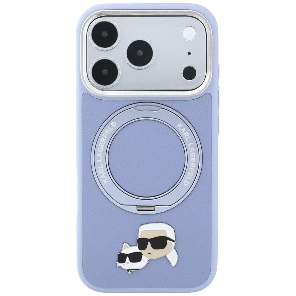 MagSafe Case for Apple iPhone 18 Pro / 17 Pro, Karl Lagerfeld, Ring Stand 360 Karl & Choupette Pin, Blue