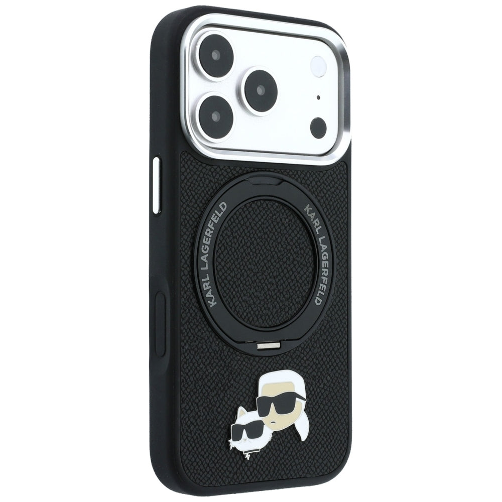 MagSafe Case for Apple iPhone 18 Pro / 17 Pro, Karl Lagerfeld, Ring Stand 360 Karl & Choupette Pin, Black