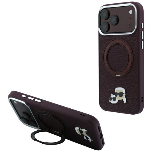 Capa MagSafe para Apple iPhone 18 Pro / 17 Pro, Karl Lagerfeld, Suporte Anel 360 Karl & Pin Choupette, Vinho
