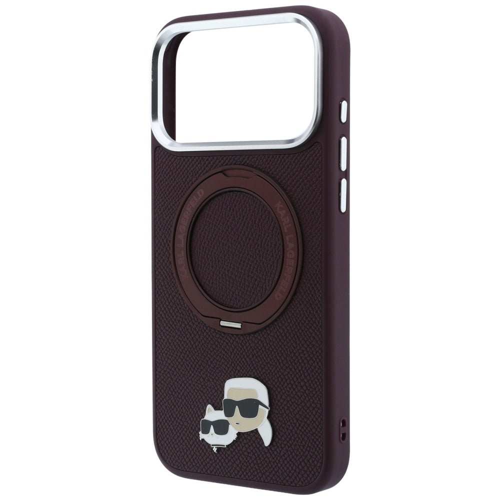 Capa MagSafe para Apple iPhone 18 Pro / 17 Pro, Karl Lagerfeld, Suporte Anel 360 Karl & Pin Choupette, Vinho