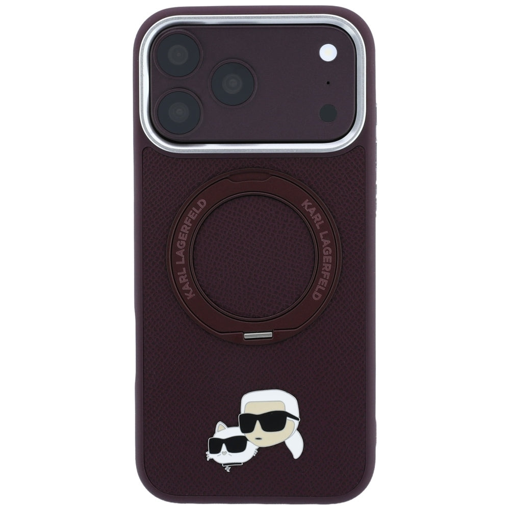 Capa MagSafe para Apple iPhone 18 Pro / 17 Pro, Karl Lagerfeld, Suporte Anel 360 Karl & Pin Choupette, Vinho