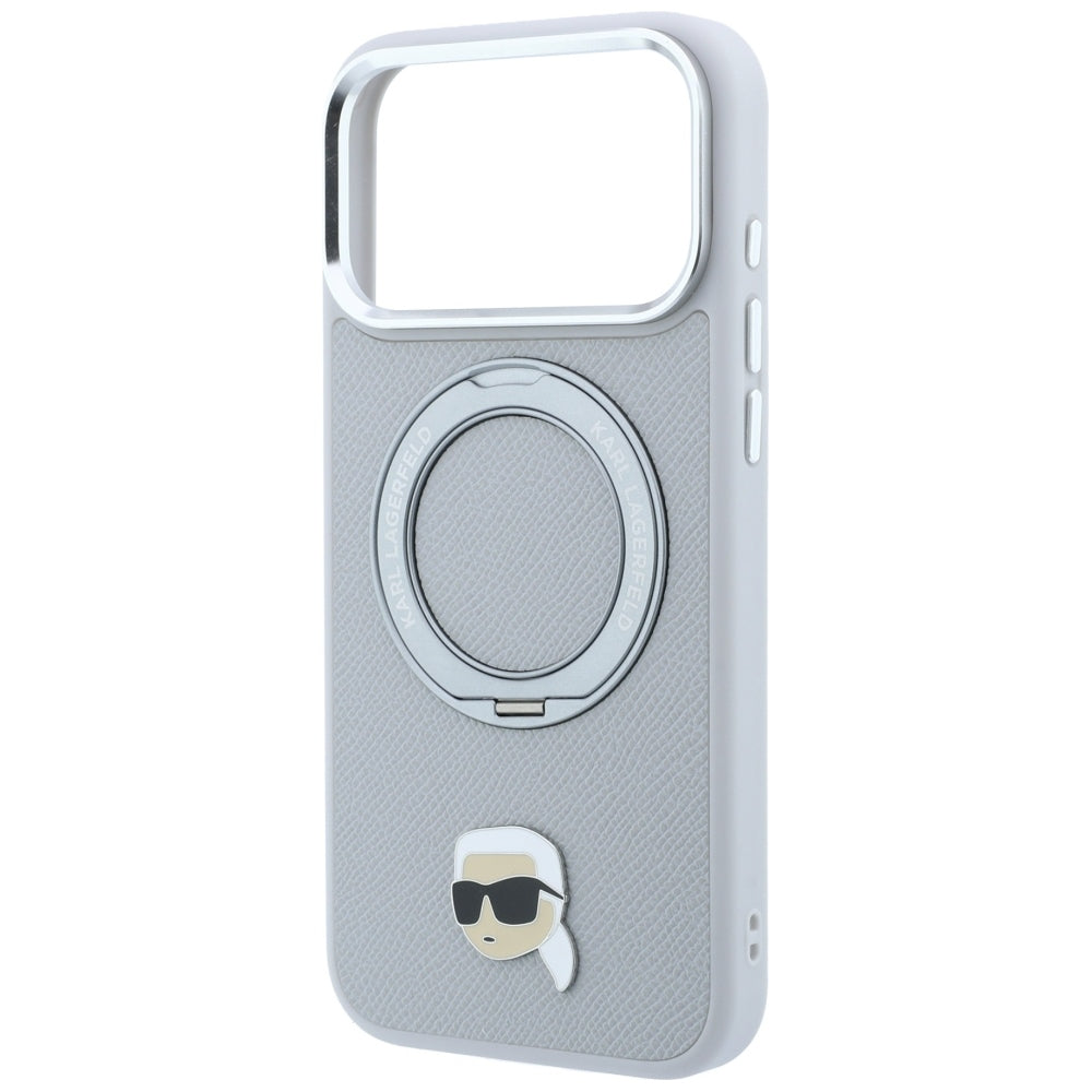 Capa MagSafe para Apple iPhone 18 Pro / 17 Pro, Karl Lagerfeld, Ring Stand 360 Karl Pin, Cinzento