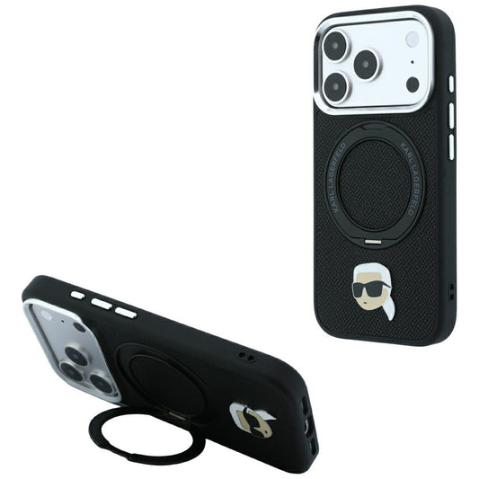 Capa MagSafe para Apple iPhone 18 Pro / 17 Pro, Karl Lagerfeld, Suporte Anel 360 Karl Pin, Preta