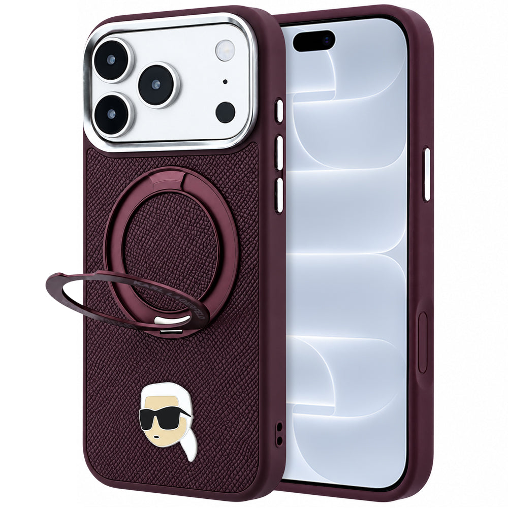 Capa MagSafe para Apple iPhone 18 Pro / 17 Pro, Karl Lagerfeld, Ring Stand 360 Karl Pin, Vinho