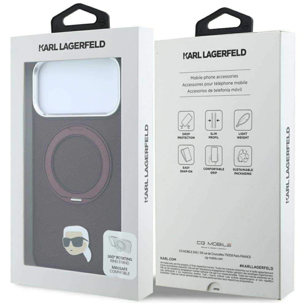 Capa MagSafe para Apple iPhone 18 Pro / 17 Pro, Karl Lagerfeld, Ring Stand 360 Karl Pin, Vinho