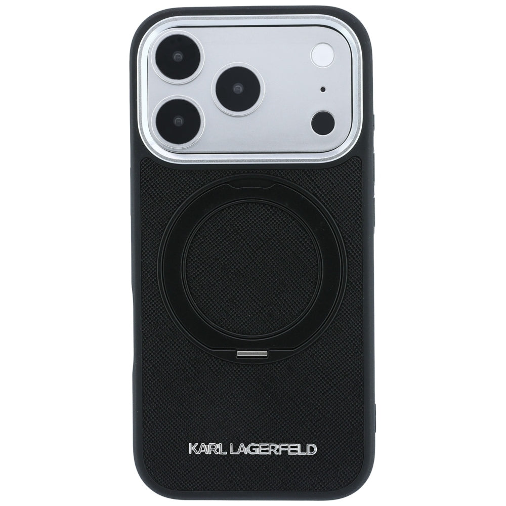 Capa MagSafe para Apple iPhone 18 Pro / 17 Pro, Karl Lagerfeld, Ring Stand 360 Saffiano, Preta