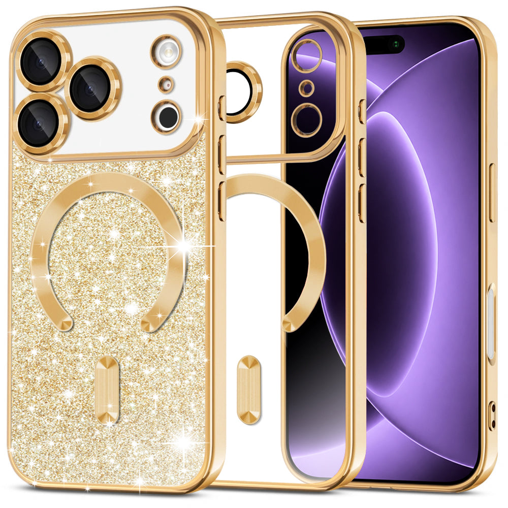 Capa MagSafe para Apple iPhone 18 Pro / 17 Pro, Techsuit, Luxury Glitter, Dourada