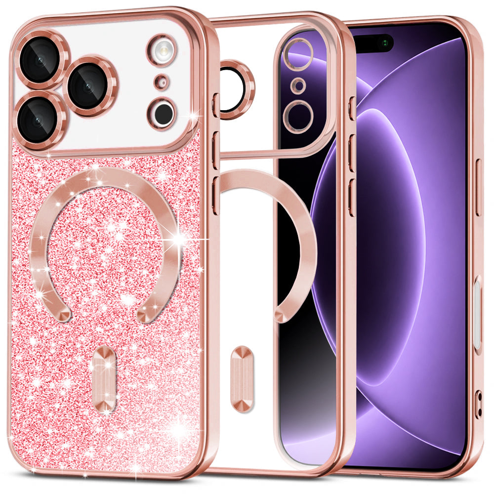 Capa MagSafe para Apple iPhone 18 Pro / 17 Pro, Techsuit, Luxury Glitter, Rosa Dourado