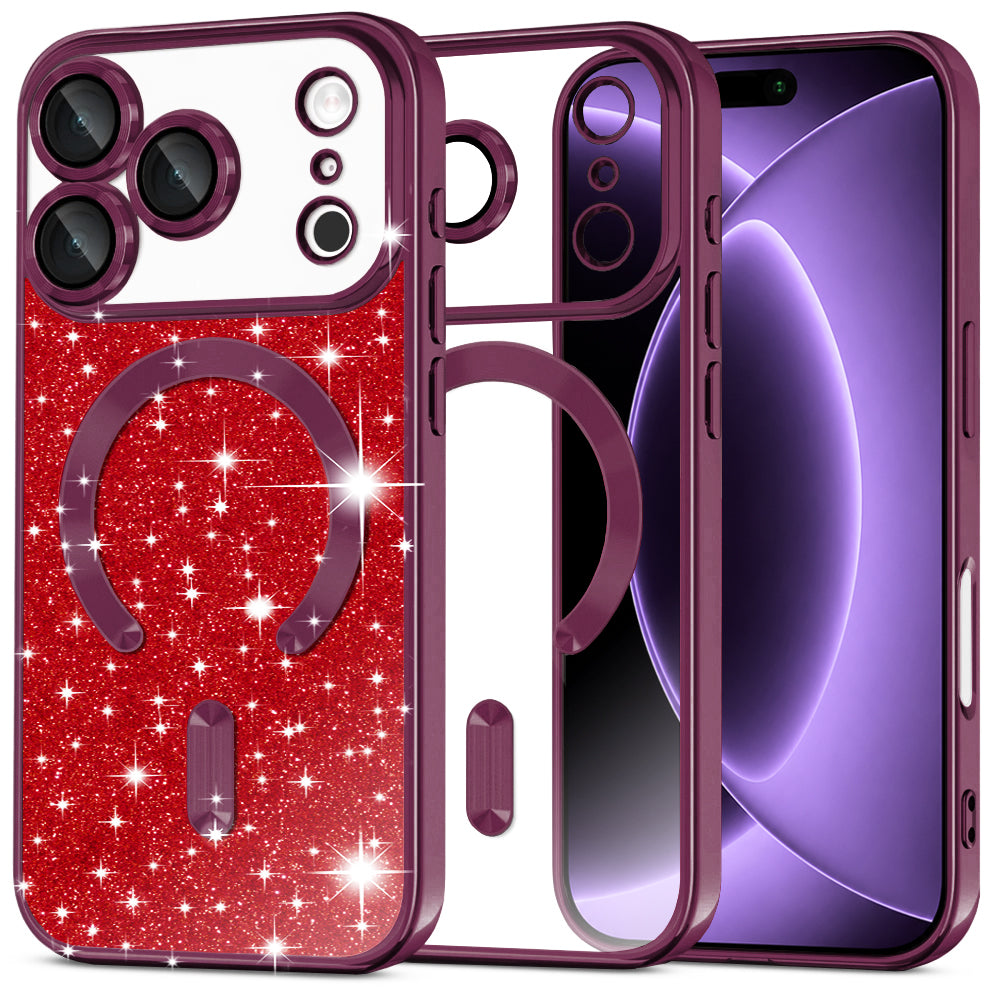 Capa MagSafe para Apple iPhone 18 Pro / 17 Pro, Techsuit, Luxury Glitter, Vinho Escuro