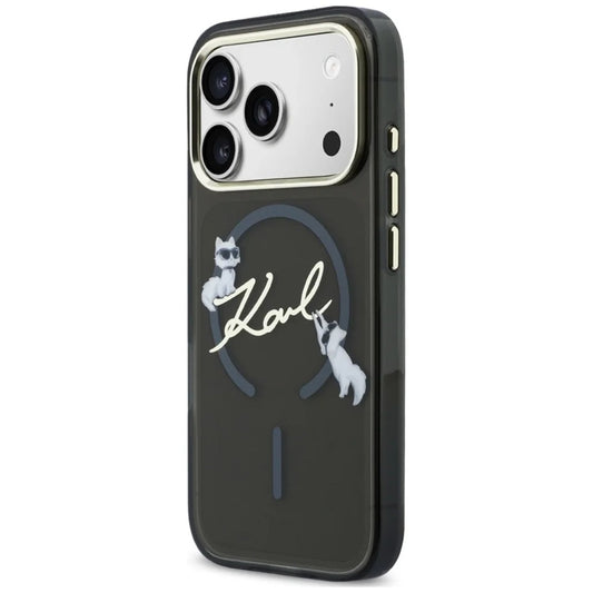 Capa MagSafe para Apple iPhone 18 Pro, Karl Lagerfeld, IML Choupette Karl Script Logo, Preta