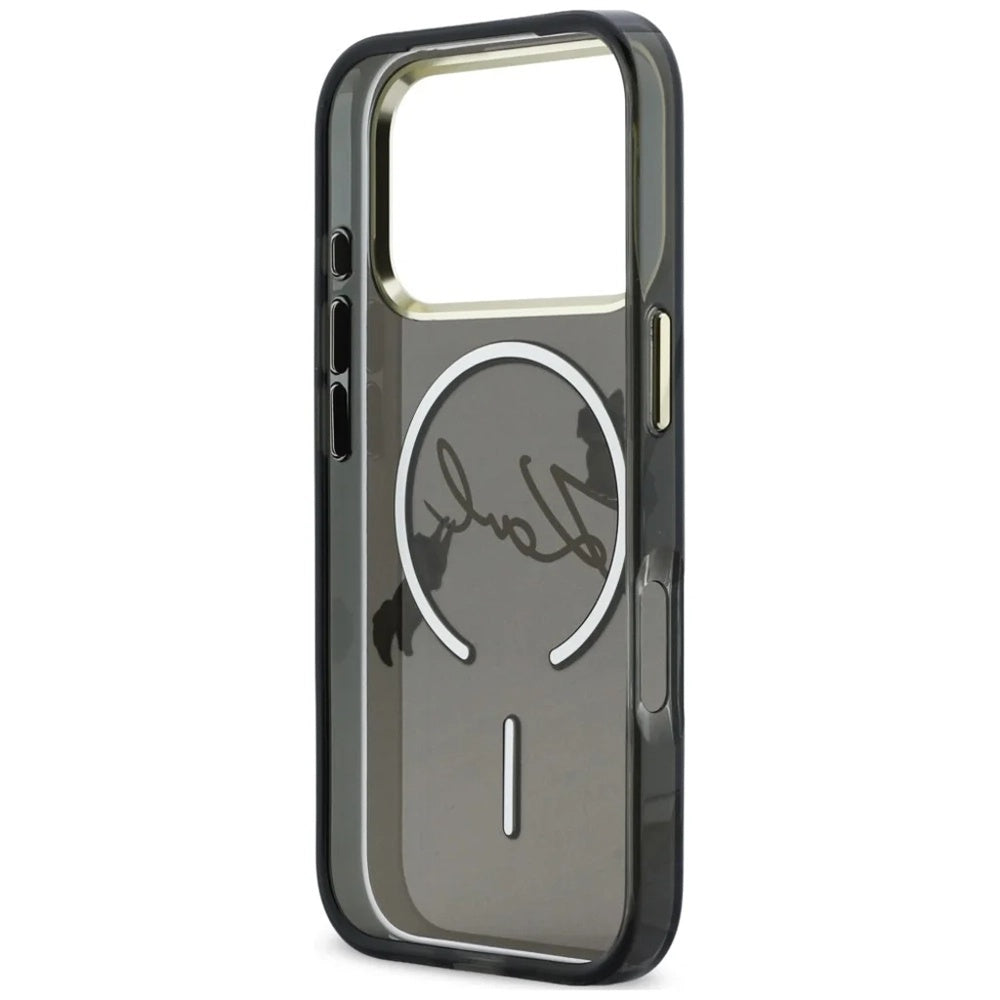 Capa MagSafe para Apple iPhone 18 Pro, Karl Lagerfeld, IML Choupette Karl Script Logo, Preta