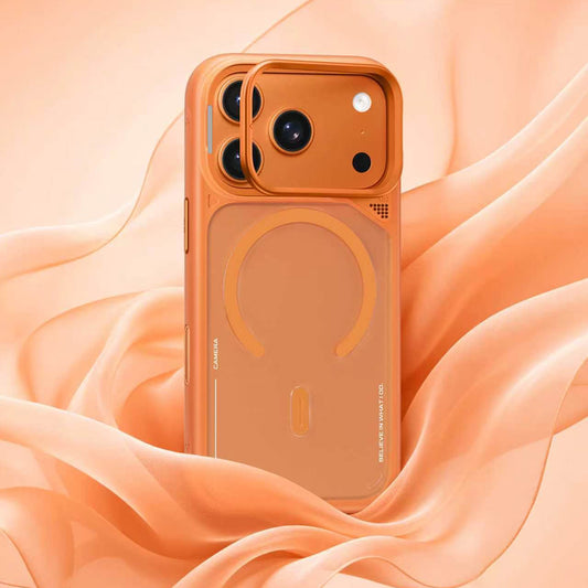 Capa MagSafe para Apple iPhone 18 Pro Max / 17 Pro Max, Blueo, suporte com dissipação de calor, laranja acetinada
