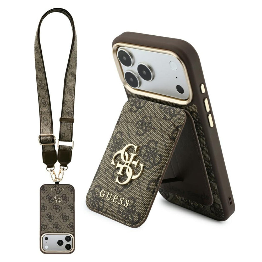 Capa MagSafe para Apple iPhone 18 Pro Max / 17 Pro Max, Guess, 4G Cardslot & Big Strap, Castanha