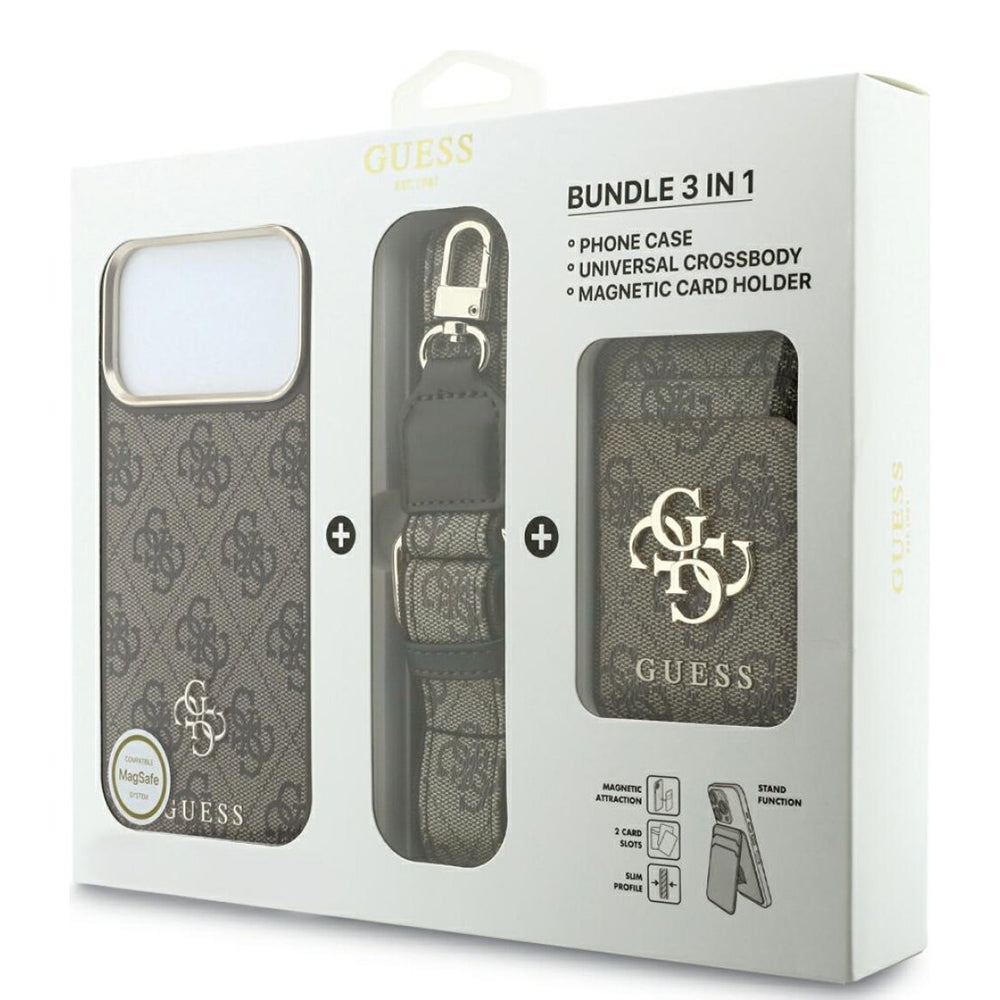 Capa MagSafe para Apple iPhone 18 Pro Max / 17 Pro Max, Guess, 4G Cardslot & Big Strap, Castanha