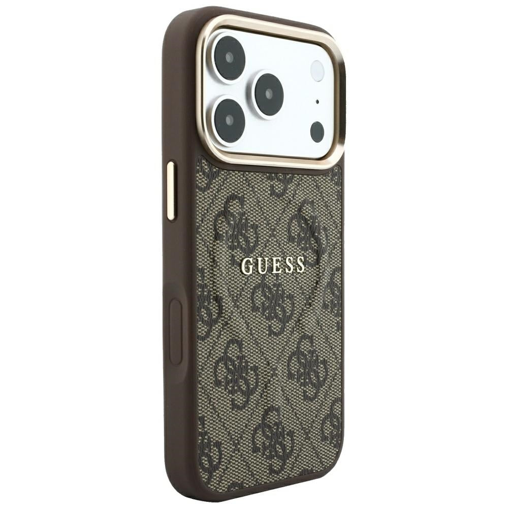 Capa MagSafe para Apple iPhone 18 Pro Max / 17 Pro Max, Guess, 4G Embossed Classic, Castanha