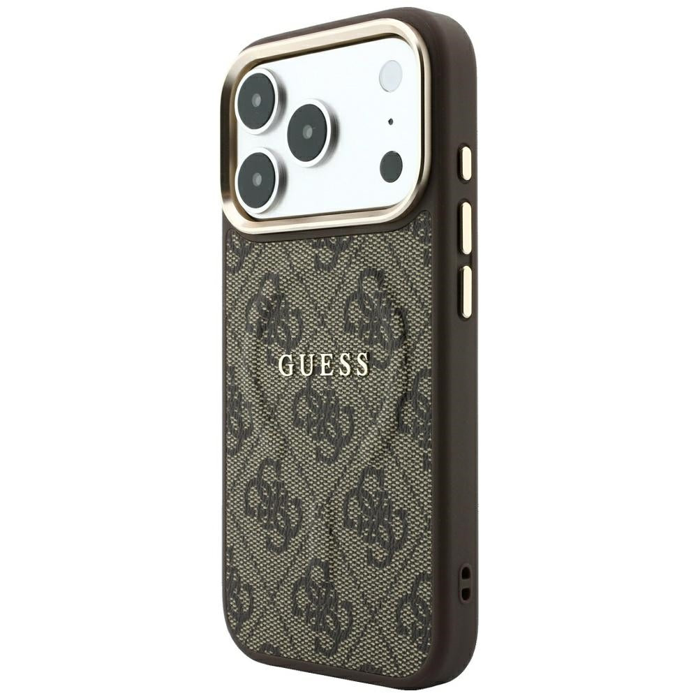 Capa MagSafe para Apple iPhone 18 Pro Max / 17 Pro Max, Guess, 4G Embossed Classic, Castanha