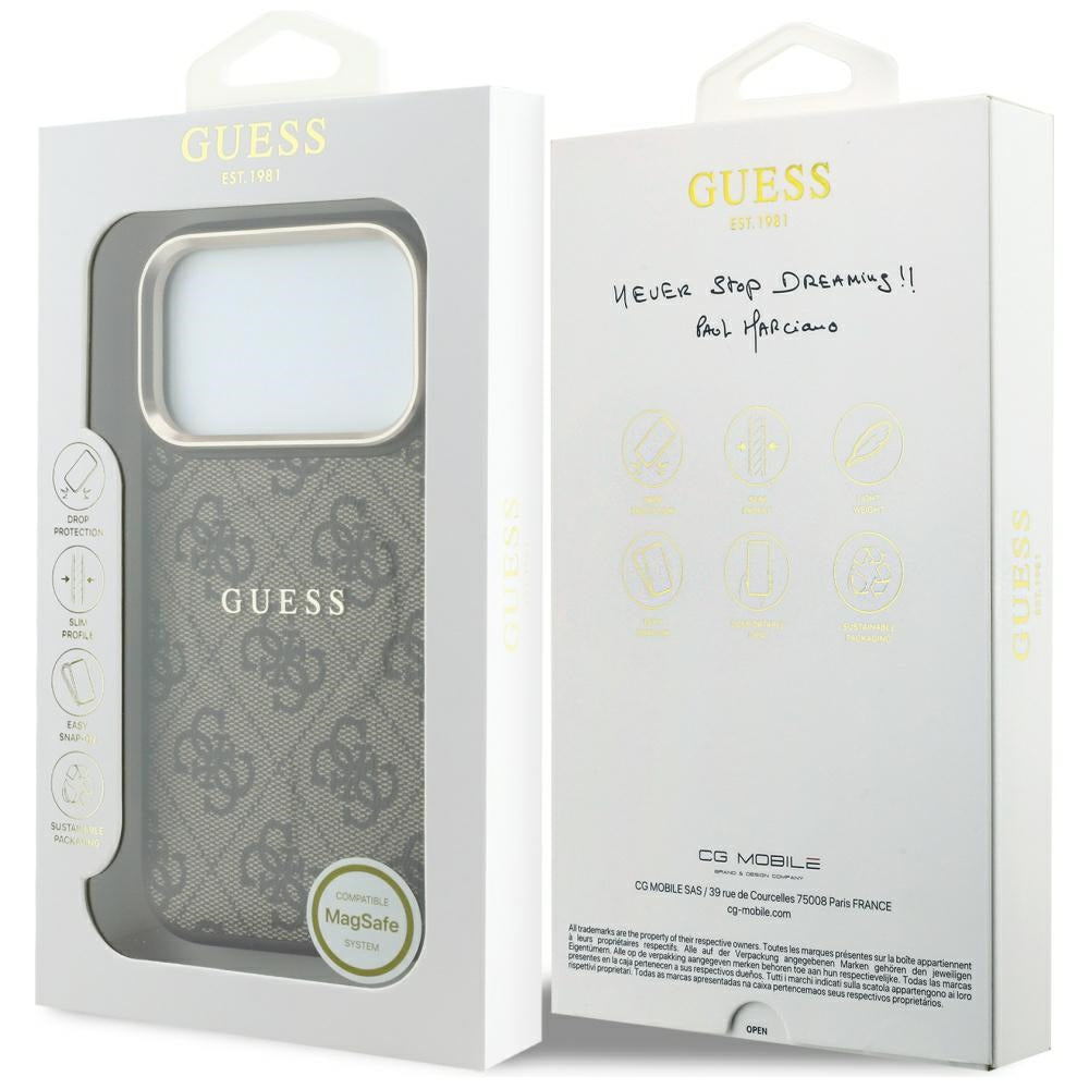 Capa MagSafe para Apple iPhone 18 Pro Max / 17 Pro Max, Guess, 4G Embossed Classic, Castanha