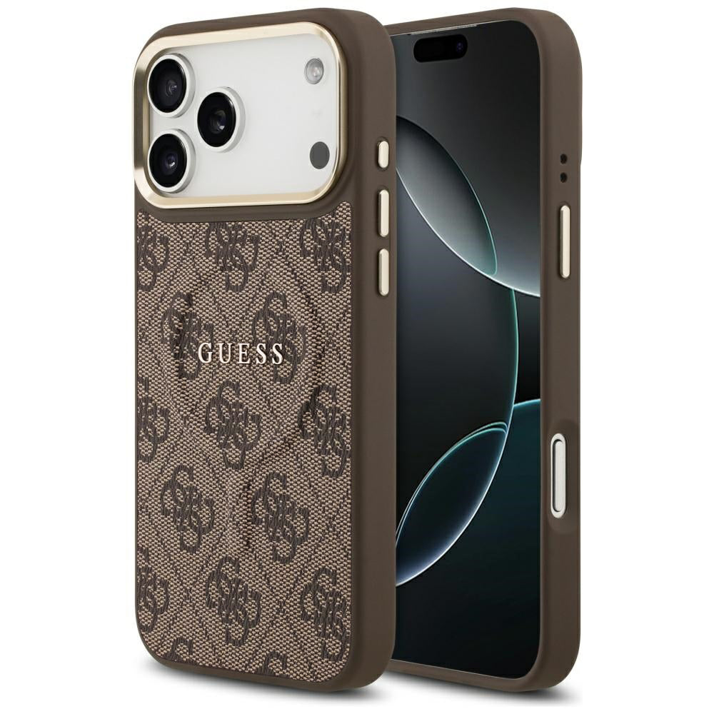 Capa MagSafe para Apple iPhone 18 Pro Max / 17 Pro Max, Guess, 4G Embossed Ring Classic Logo, Castanha
