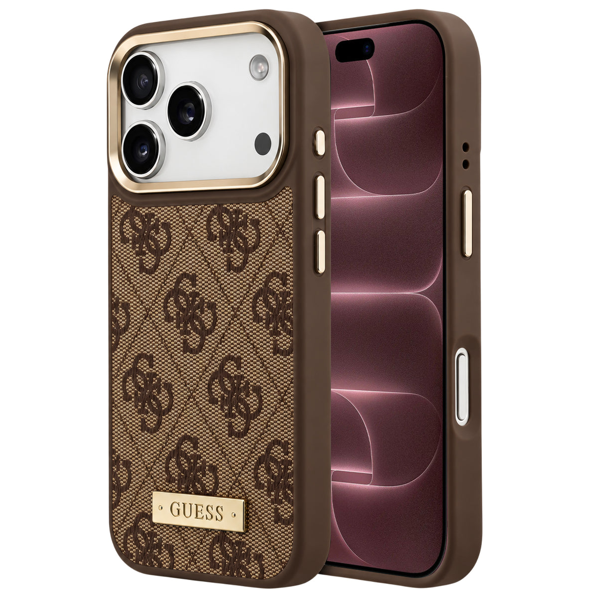 Capa MagSafe para Apple iPhone 18 Pro Max / 17 Pro Max, Guess, 4G Logo Plate, Castanha