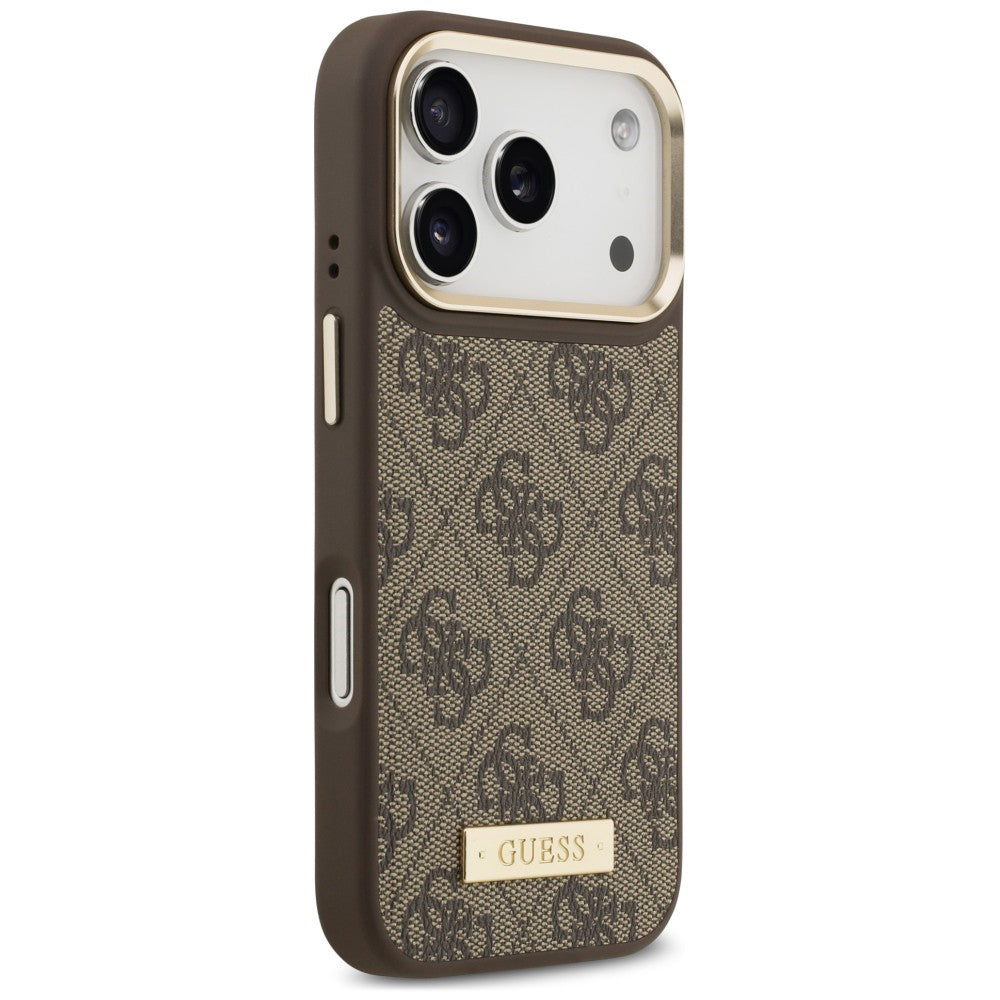 Capa MagSafe para Apple iPhone 18 Pro Max / 17 Pro Max, Guess, 4G Logo Plate, Castanha