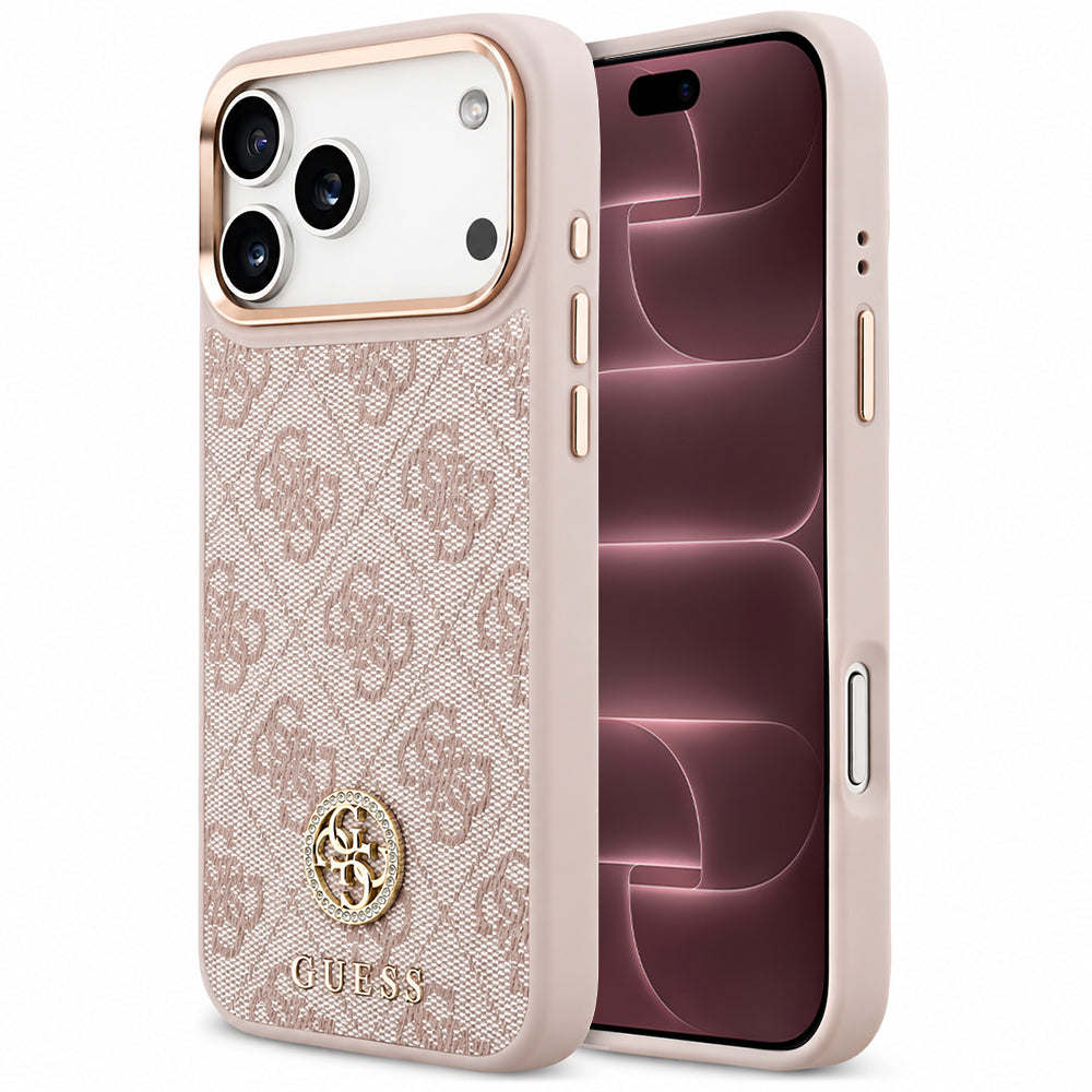 Capa MagSafe para Apple iPhone 18 Pro Max / 17 Pro Max, Guess, 4G Strass Logo, Rosa