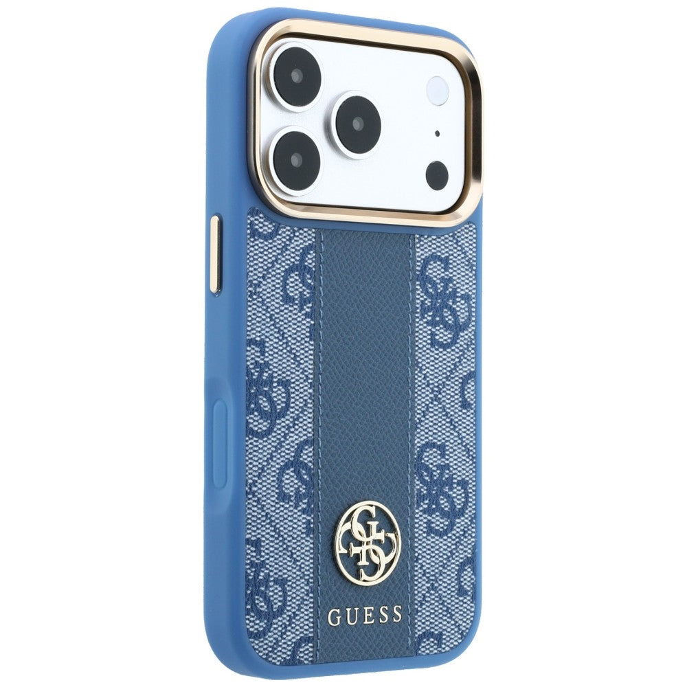 Capa MagSafe para Apple iPhone 18 Pro Max / 17 Pro Max, Guess, 4G Stripe Round Classic Logo, Azul