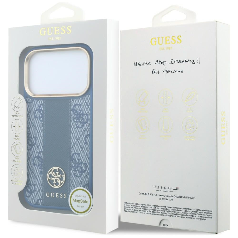 Capa MagSafe para Apple iPhone 18 Pro Max / 17 Pro Max, Guess, 4G Stripe Round Classic Logo, Azul