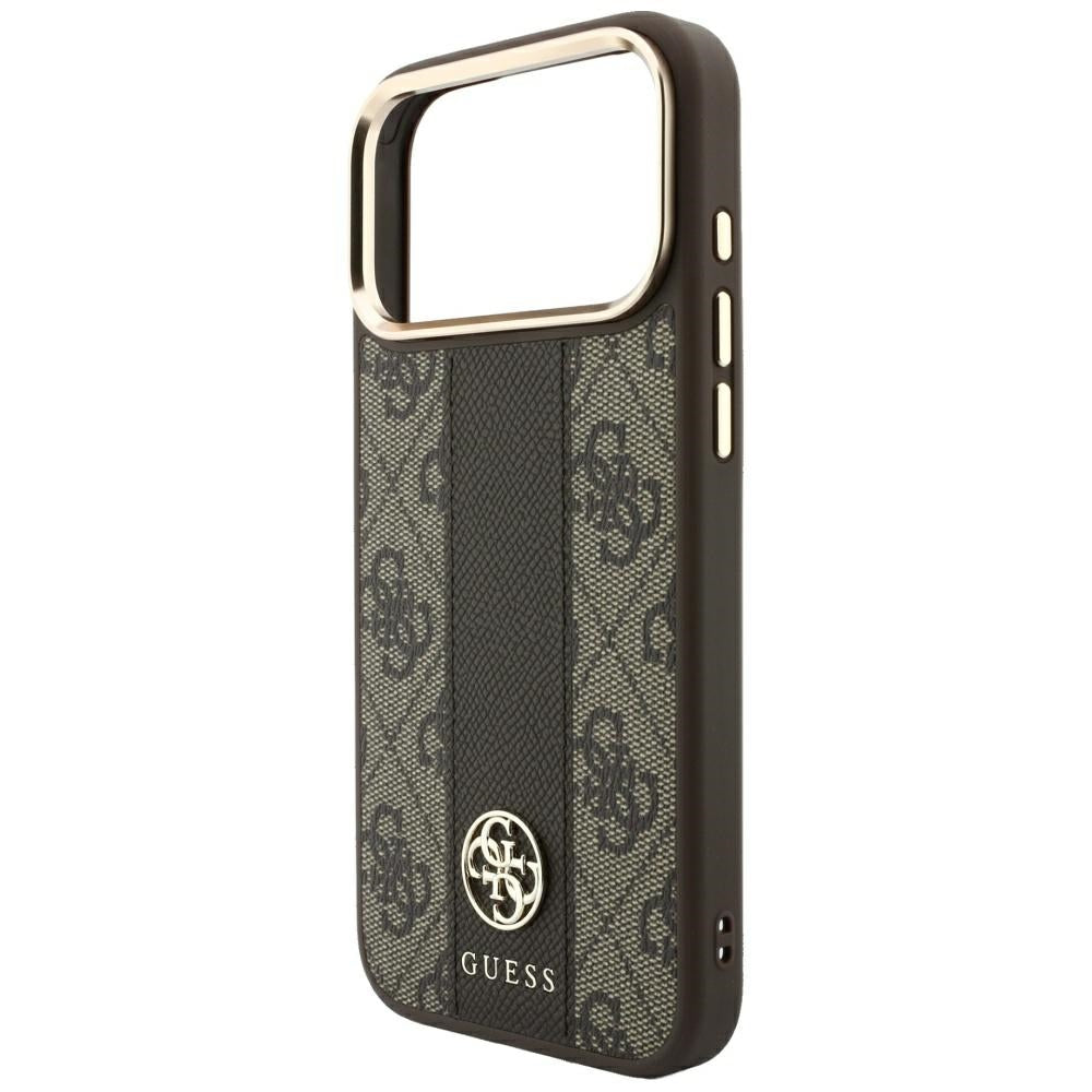 Capa MagSafe para Apple iPhone 18 Pro Max / 17 Pro Max, Guess, 4G Stripe Round Classic Logo, Castanha