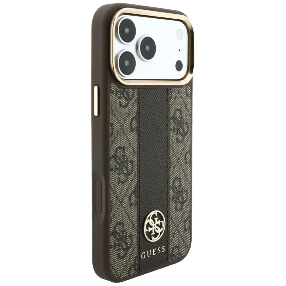 Capa MagSafe para Apple iPhone 18 Pro Max / 17 Pro Max, Guess, 4G Stripe Round Classic Logo, Castanha