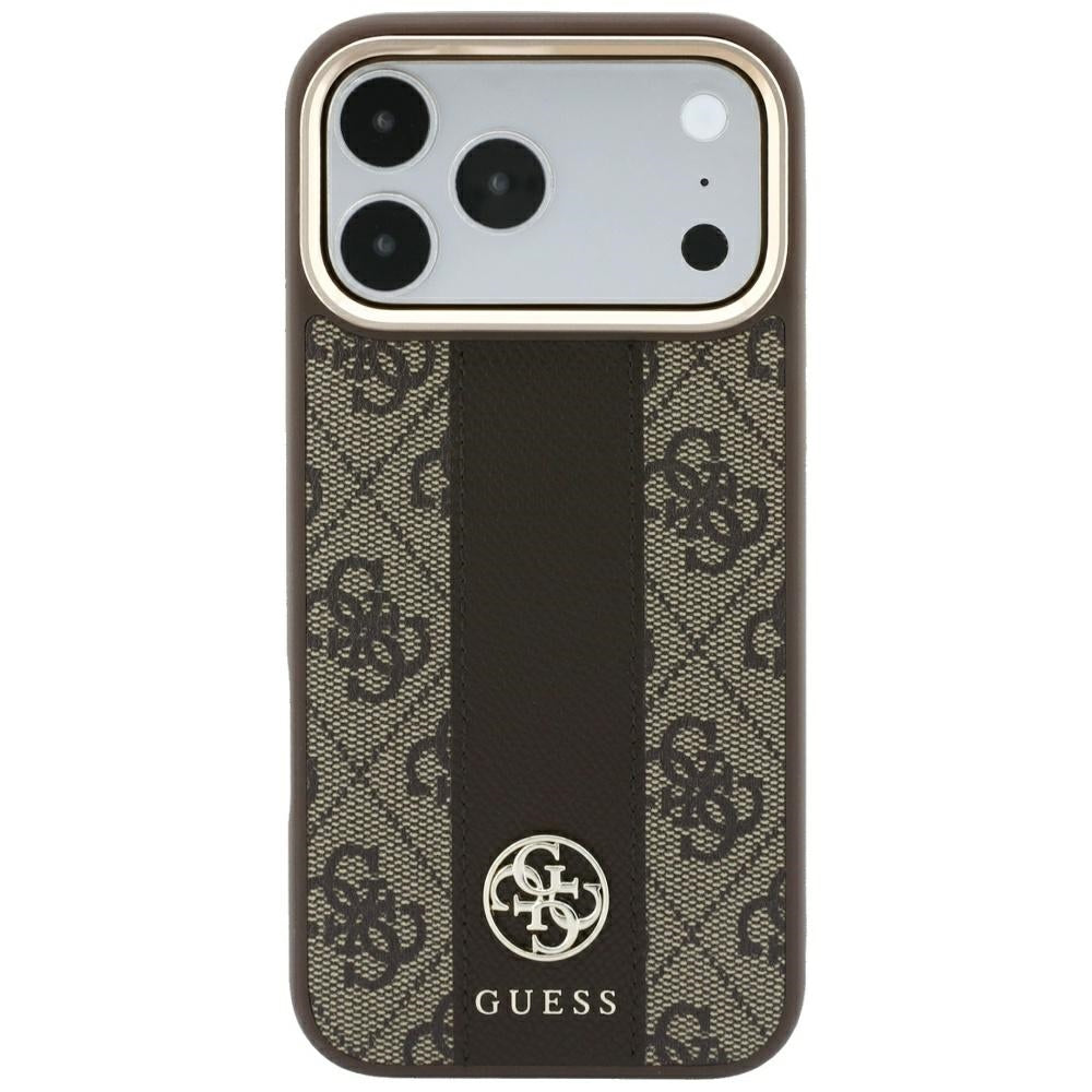 Capa MagSafe para Apple iPhone 18 Pro Max / 17 Pro Max, Guess, 4G Stripe Round Classic Logo, Castanha