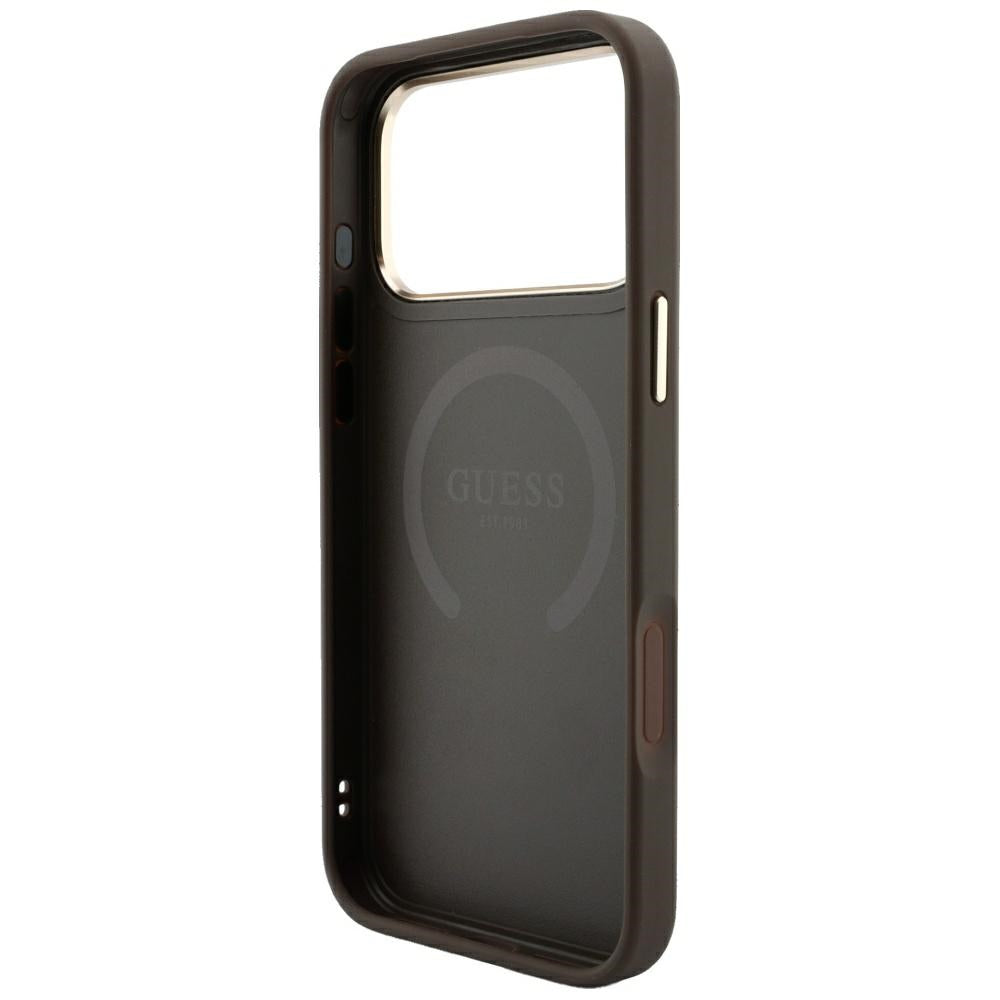 Capa MagSafe para Apple iPhone 18 Pro Max / 17 Pro Max, Guess, 4G Stripe Round Classic Logo, Castanha