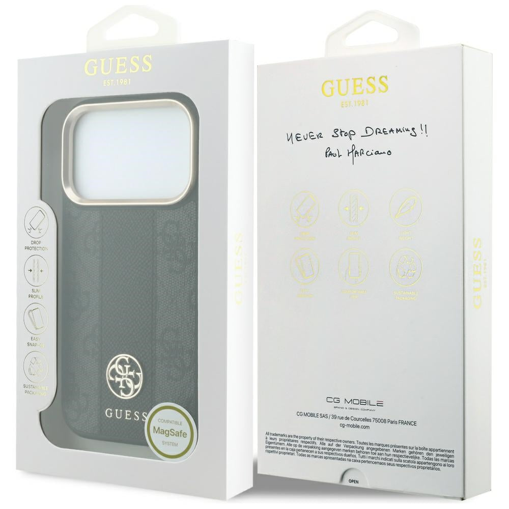 Capa MagSafe para Apple iPhone 18 Pro Max / 17 Pro Max, Guess, 4G Stripe Round Classic Logo, Preta
