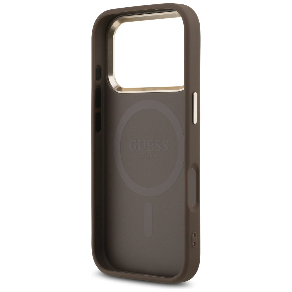 Capa MagSafe para Apple iPhone 18 Pro Max / 17 Pro Max, Guess, Logótipo Triângulo 4G, Castanha