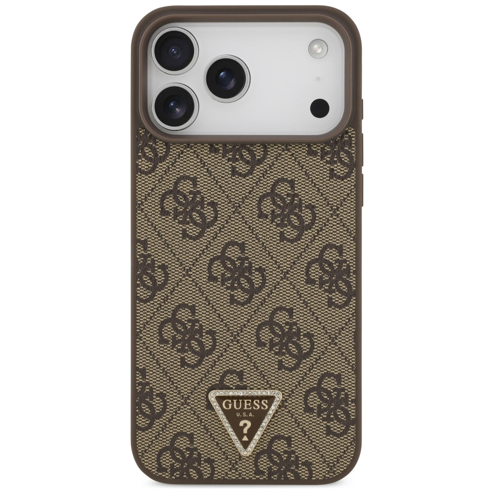 Capa MagSafe para Apple iPhone 18 Pro Max / 17 Pro Max, Guess, 4G Triangle Strass, Castanha