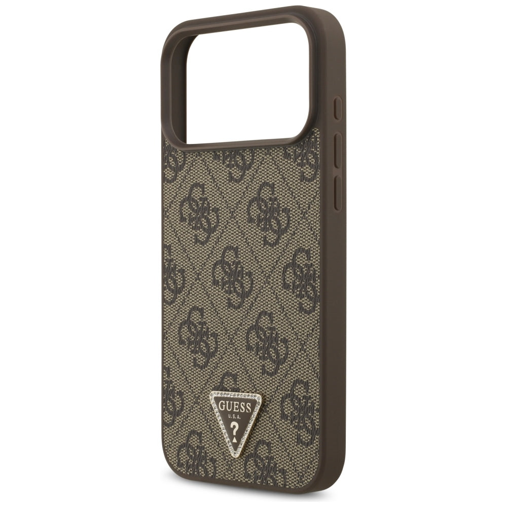 Capa MagSafe para Apple iPhone 18 Pro Max / 17 Pro Max, Guess, 4G Triangle Strass, Castanha