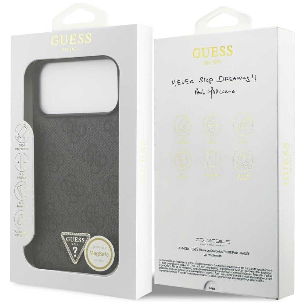 Capa MagSafe para Apple iPhone 18 Pro Max / 17 Pro Max, Guess, 4G Triangle Strass, Preta