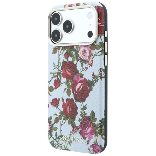 Capa MagSafe para Apple iPhone 18 Pro Max / 17 Pro Max, Guess, Blossom Roses Print, Azul