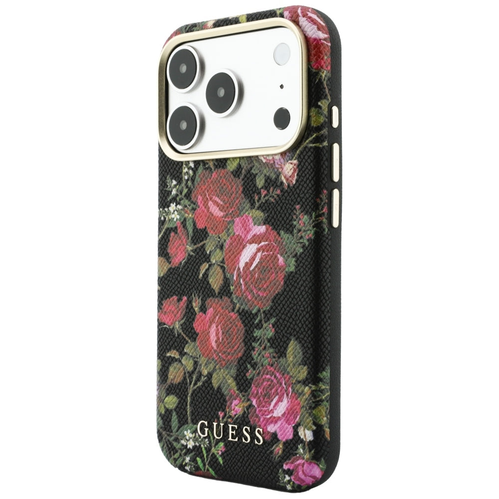 Capa MagSafe para Apple iPhone 18 Pro Max / 17 Pro Max, Guess, Blossom Roses Print, Preta