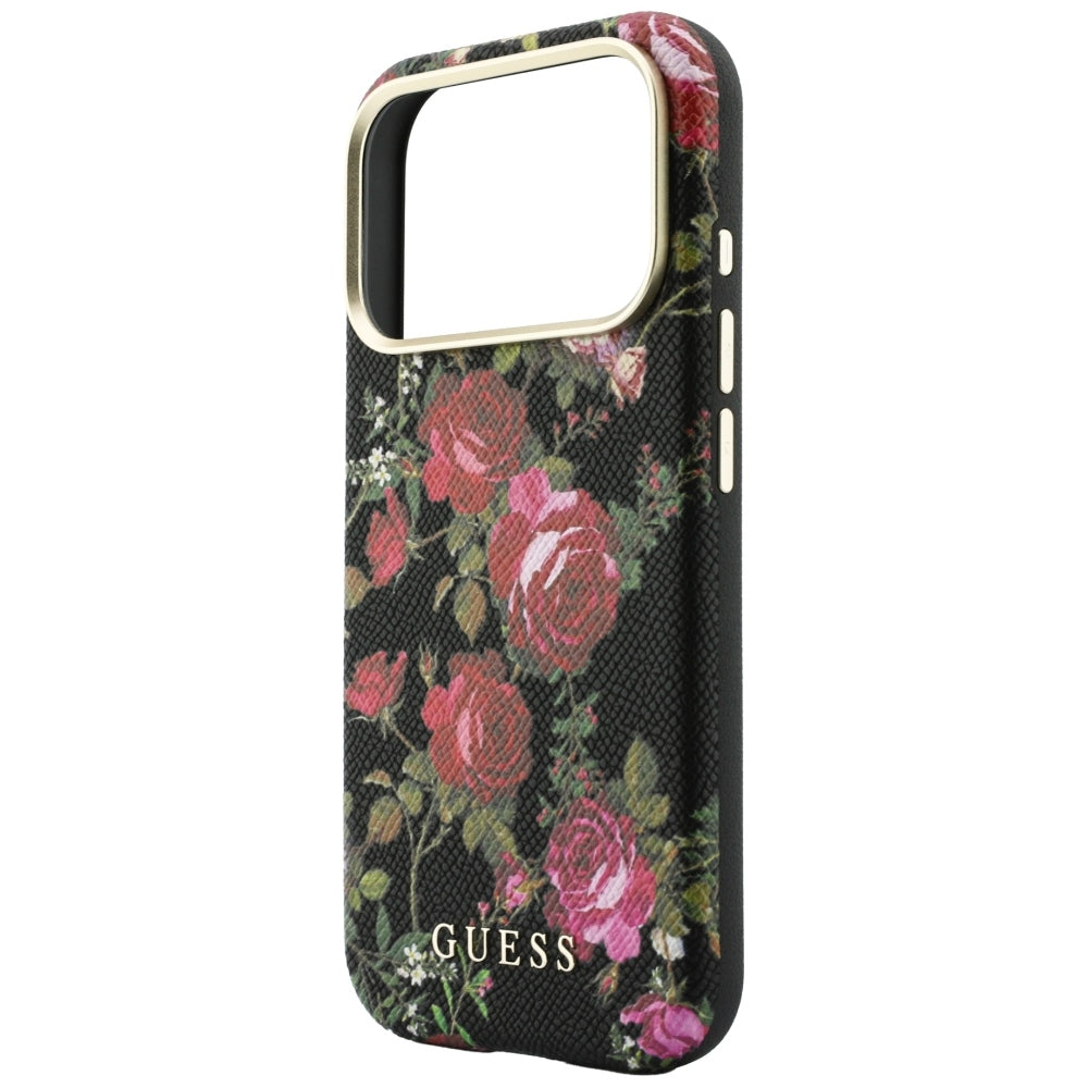 Capa MagSafe para Apple iPhone 18 Pro Max / 17 Pro Max, Guess, Blossom Roses Print, Preta