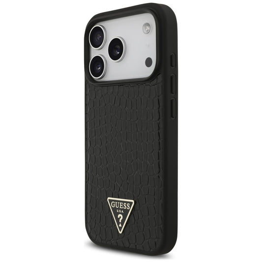 MagSafe Case for Apple iPhone 18 Pro Max / 17 Pro Max, Guess, Croco Triangle Logo, Black