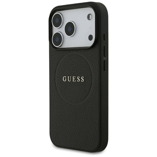 Capa MagSafe para Apple iPhone 18 Pro Max / 17 Pro Max, Guess, Anel Dourado Granulado, Preto