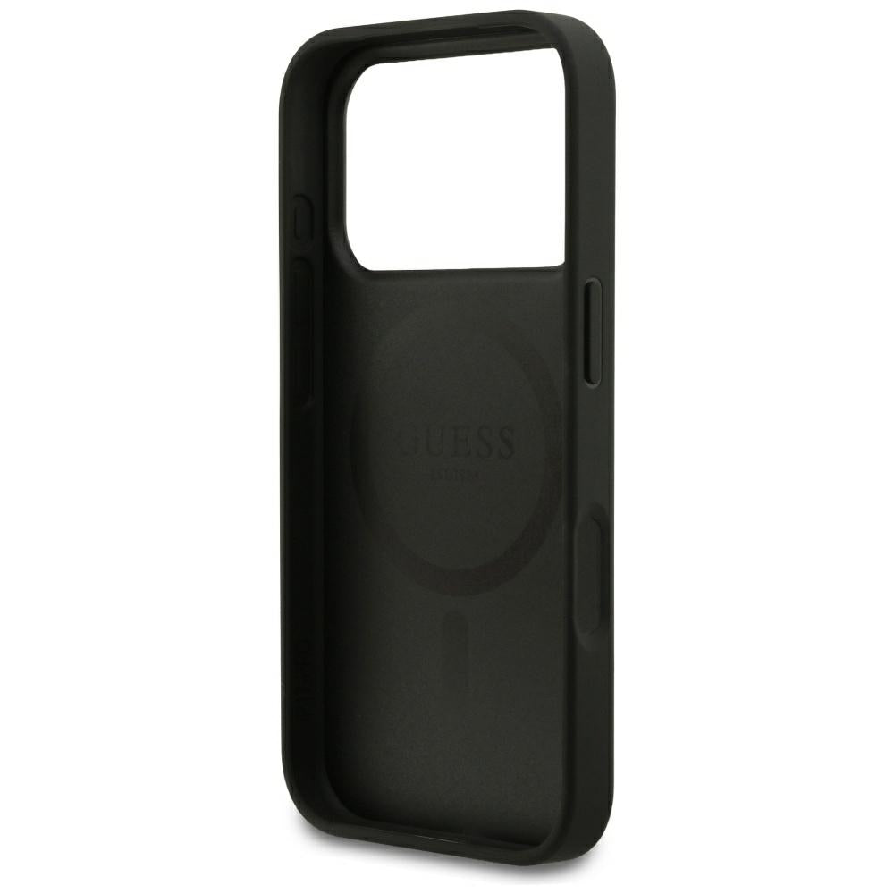 Capa MagSafe para Apple iPhone 18 Pro Max / 17 Pro Max, Guess, Anel Dourado Granulado, Preto