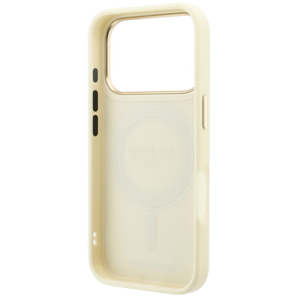 Capa MagSafe para Apple iPhone 18 Pro Max / 17 Pro Max, Guess, Grained Ring Stand 360 Classic, Bege