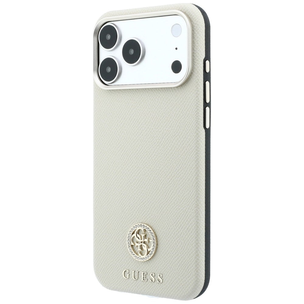 Capa MagSafe para Apple iPhone 18 Pro Max / 17 Pro Max, Guess, Logo Redondo com Strass Granulado, Bege