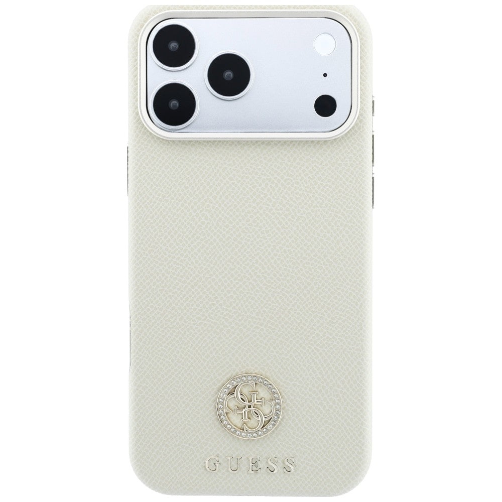 Capa MagSafe para Apple iPhone 18 Pro Max / 17 Pro Max, Guess, Logo Redondo com Strass Granulado, Bege