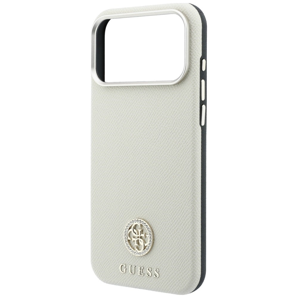 Capa MagSafe para Apple iPhone 18 Pro Max / 17 Pro Max, Guess, Logo Redondo com Strass Granulado, Bege