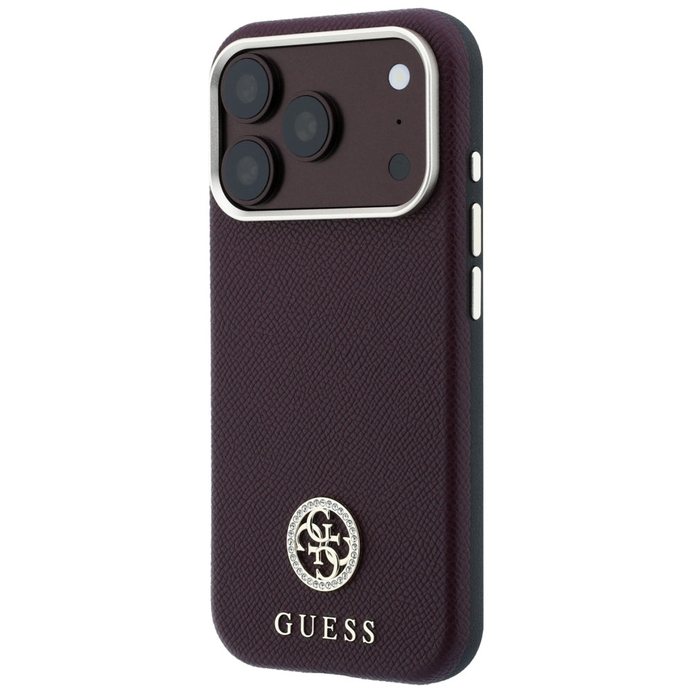 Capa MagSafe para Apple iPhone 18 Pro Max / 17 Pro Max, Guess, Logo Redondo com Strass Granulado, Vinho