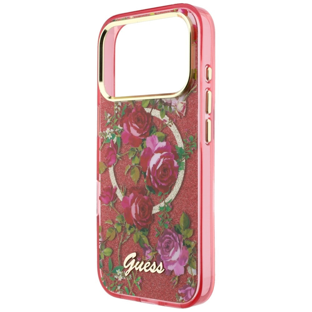 Capa MagSafe para Apple iPhone 18 Pro Max / 17 Pro Max, Guess, IML Glitter Blossom Roses, Vinho