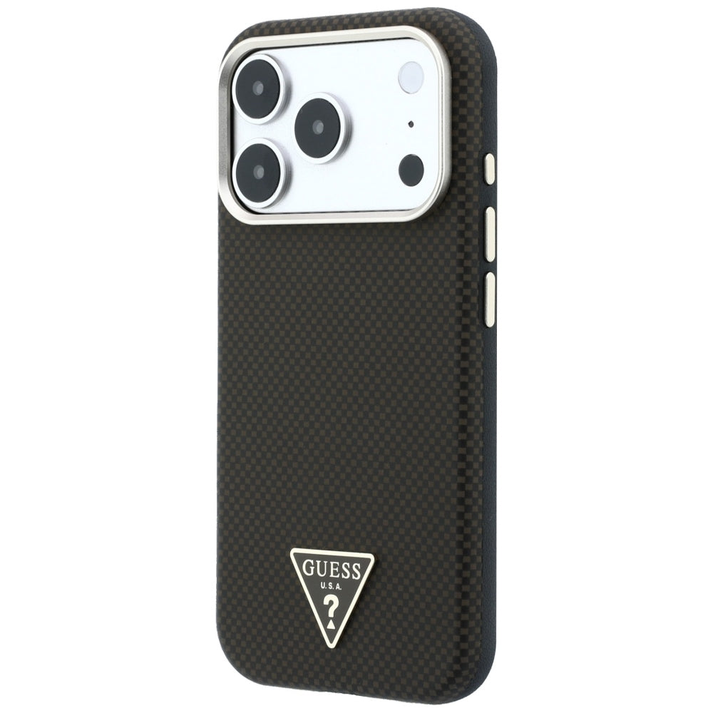 Capa MagSafe para Apple iPhone 18 Pro Max / 17 Pro Max, Guess, Logótipo Triângulo Kevlar, Castanha